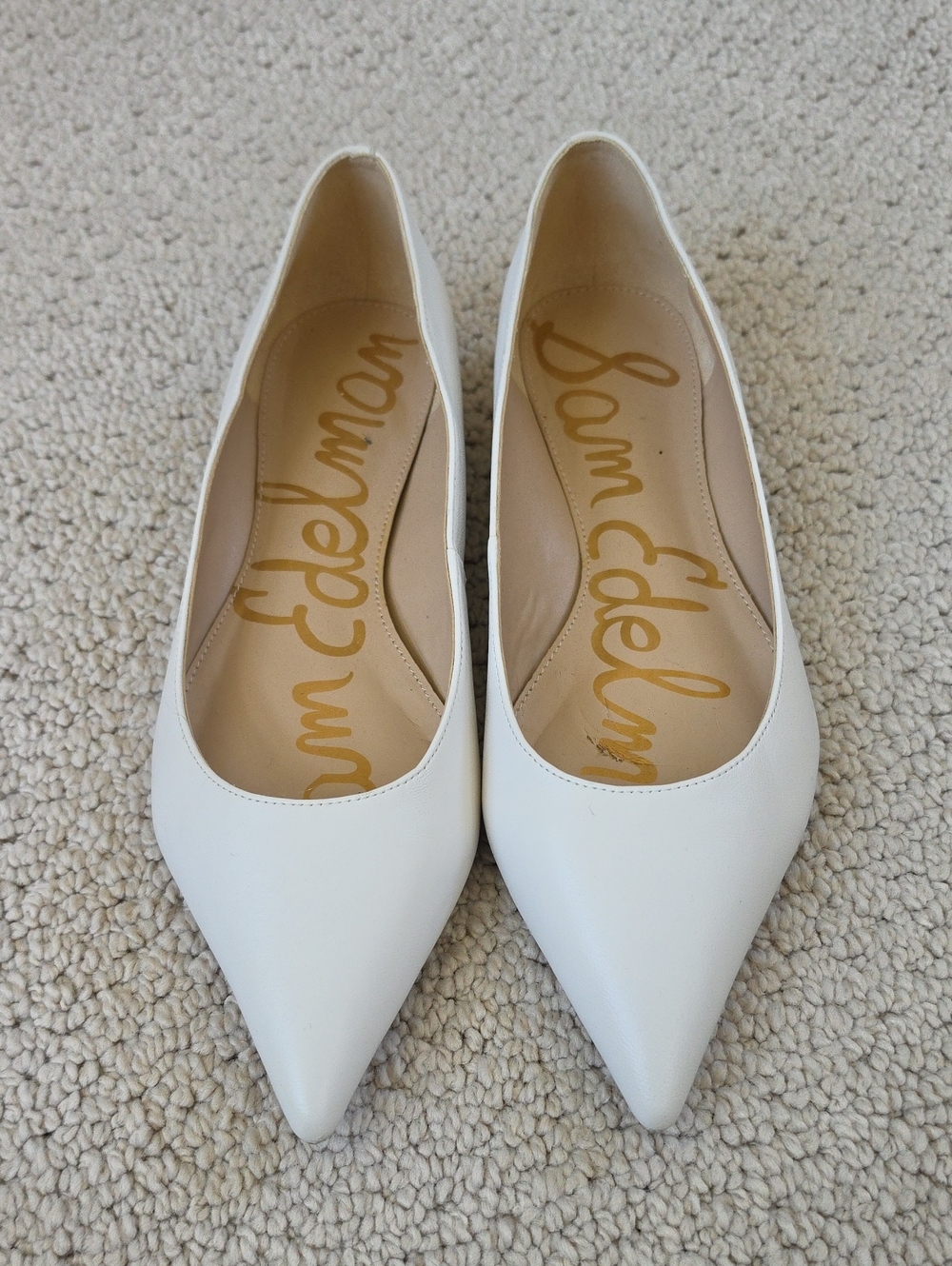 Sam Edelman White Pointed Leather Flats